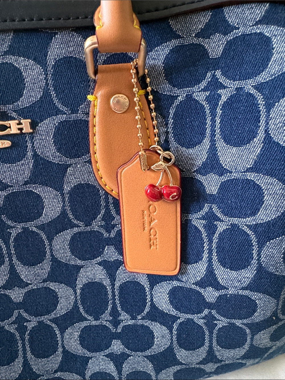 Coach Blue Signature Dome Satchel with Tan Leather Trim - Picture 11 of 11